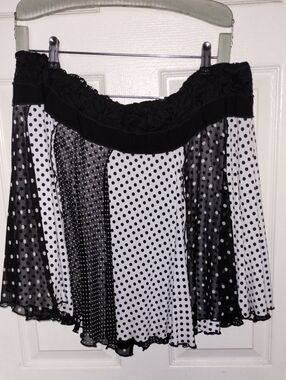 Joseph Ribkoff Polka Dot Mesh Paneled Swing Skirt Black/White Size 20